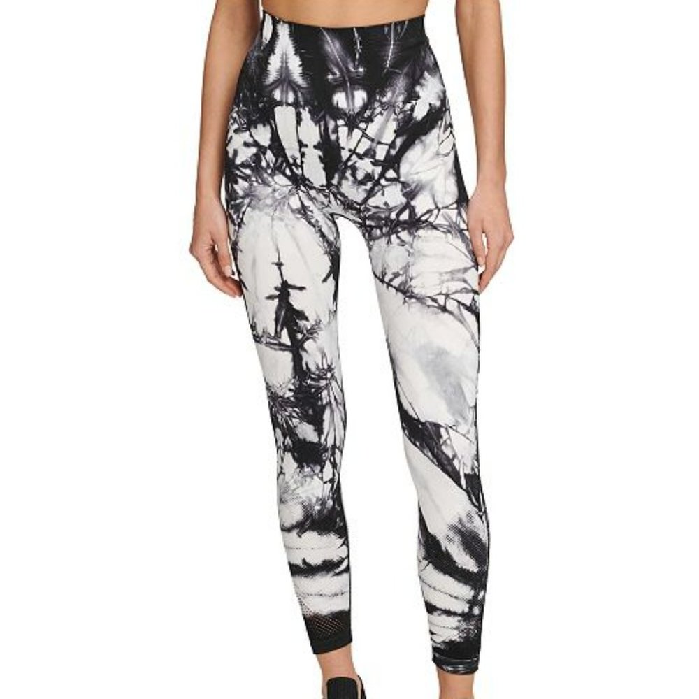 DKNY High Rise Sport Leggings Black & White Tie Dye Size XS NWOT
